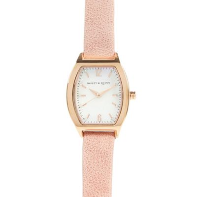 Ladies pale pink suede tonneau watch